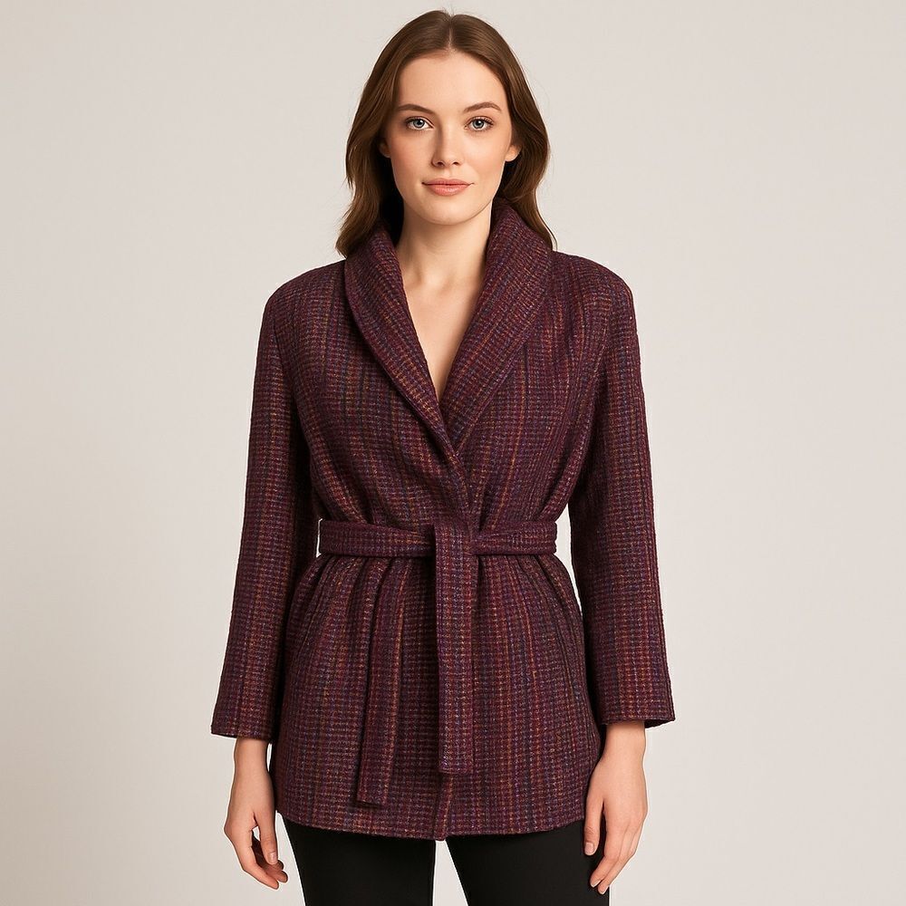Claude Barthelemy Paris Vintage Tweed Boucle Tie Waist Jacket Coat